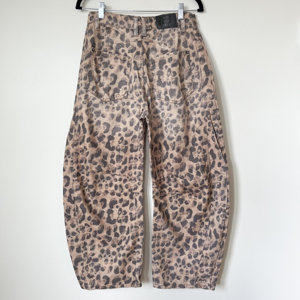 Free People We The Free Good Luck Printed Barrel Jeans Brown Sugar 27 Leopard - Picture 8 of 16
